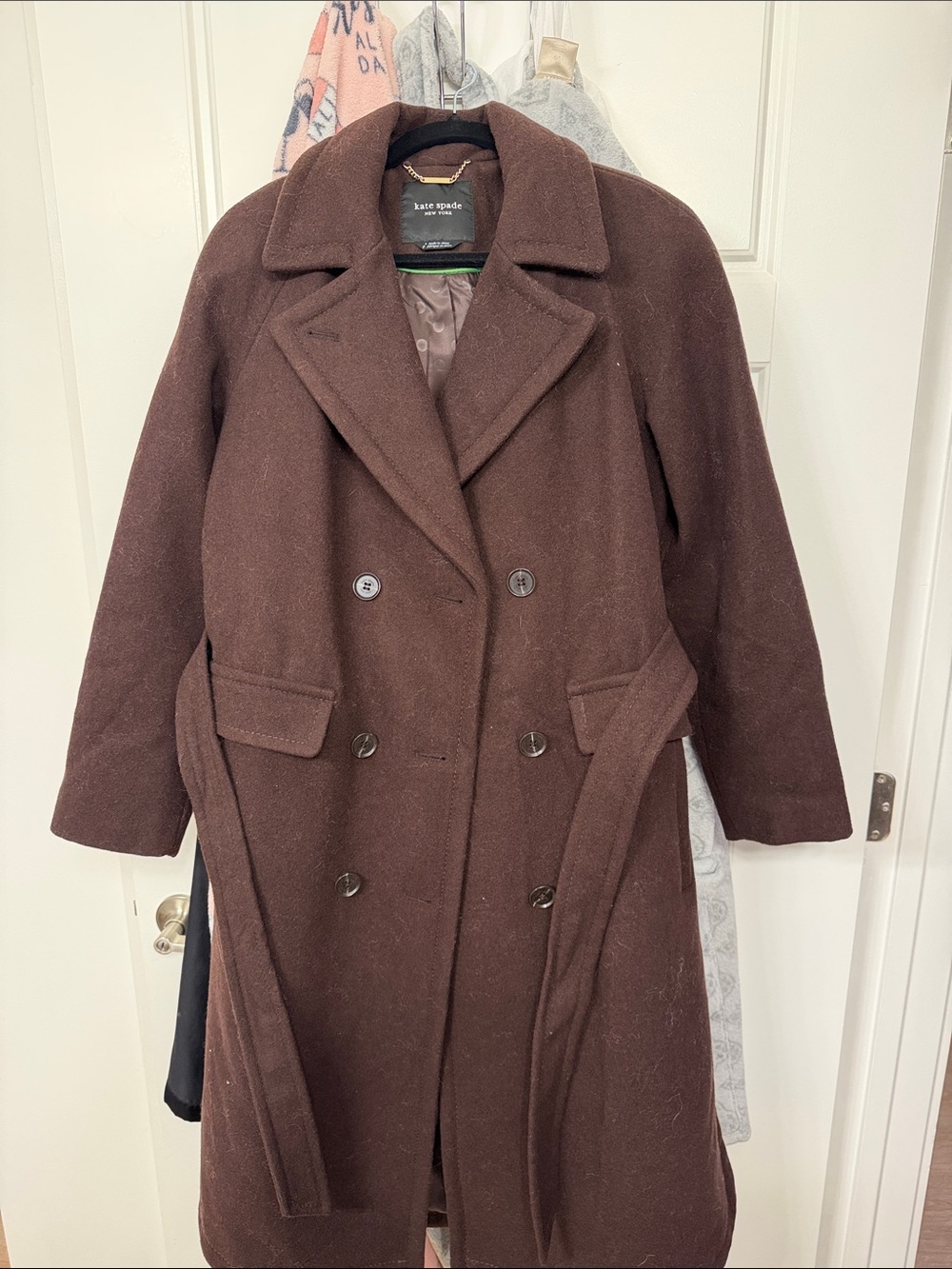 kate spade Brown Double-Breasted Wool Pea Coat